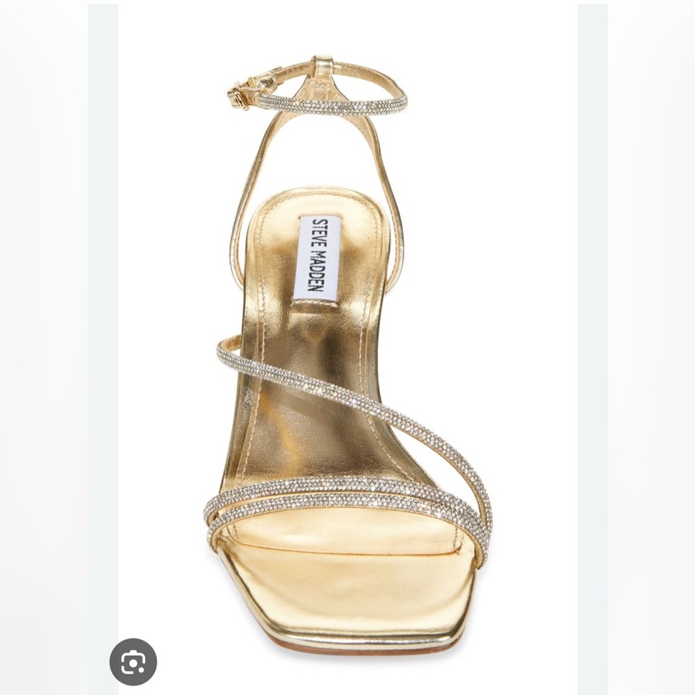 NWOB Steve Madden Meggie Crystal Ankle Strap Sandal in Gold - Size 6.5